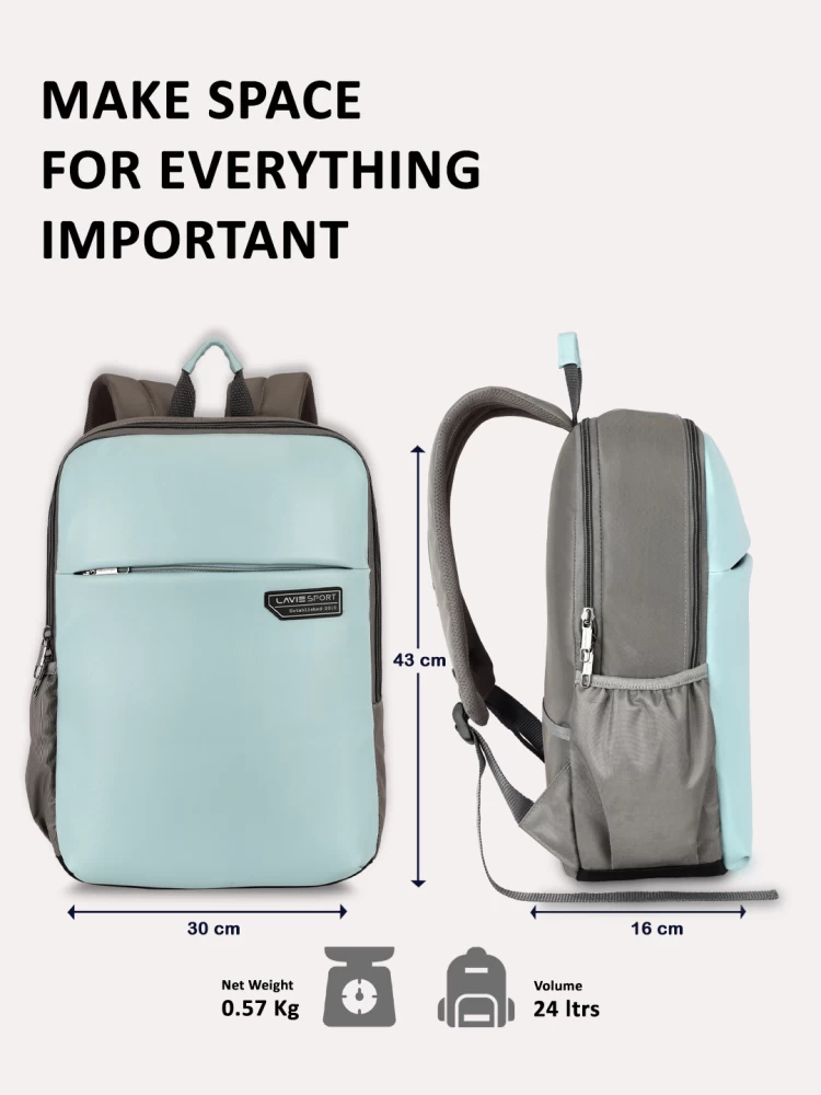 A Lavie Sport 43cm Chairman backpack, with a 24-litre capacity, combining stylish design and functional features. The backpack is shown in a sleek, modern style, highlighting its spacious compartments, durable material, and comfortable straps. Ideal for everyday use, such as school, work, or travel, the backpack balances practicality and fashion, appealing to those looking for both aesthetics and utility in their accessories.